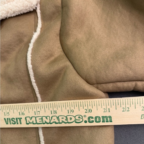 Promesa Womens S Button-Up Faux Suede Jacket With Faux Shearling Trim Tan & Whit - Picture 6 of 8